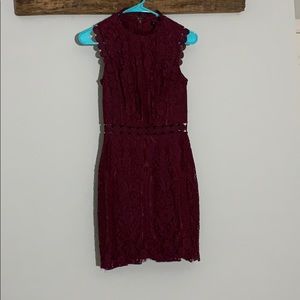 Merlot lace fitted mini dress